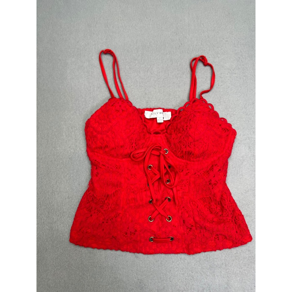 Lily White Whimsigoth Romantic Lace Corset Top Spaghetti Straps Lace-Up Front S